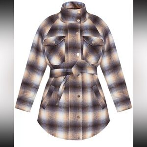Veronica Beard Amari Belted Shirt Jacket-Khaki Multi, Size-Small